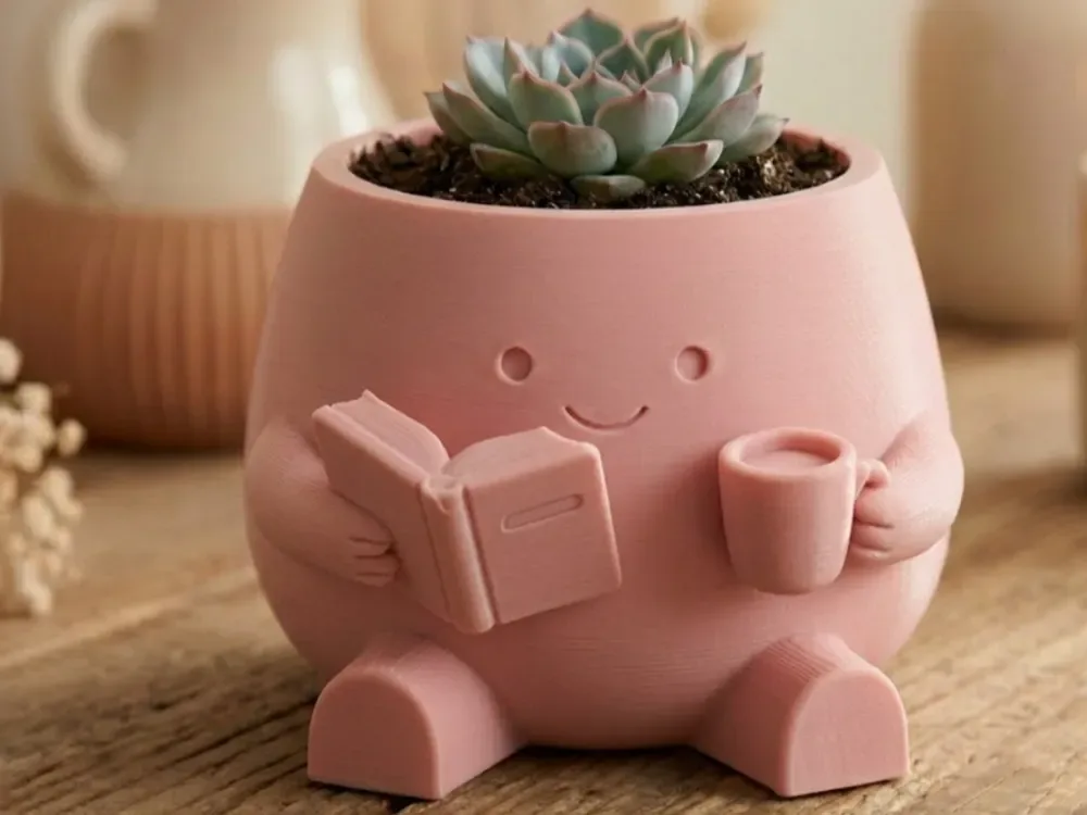Maceta Lector Libro y Taza